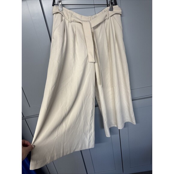 Anthropologie Maeve Tan Culottes Cropped Wide Leg Pants Womens 8 Belted Stretchy - Picture 13 of 14